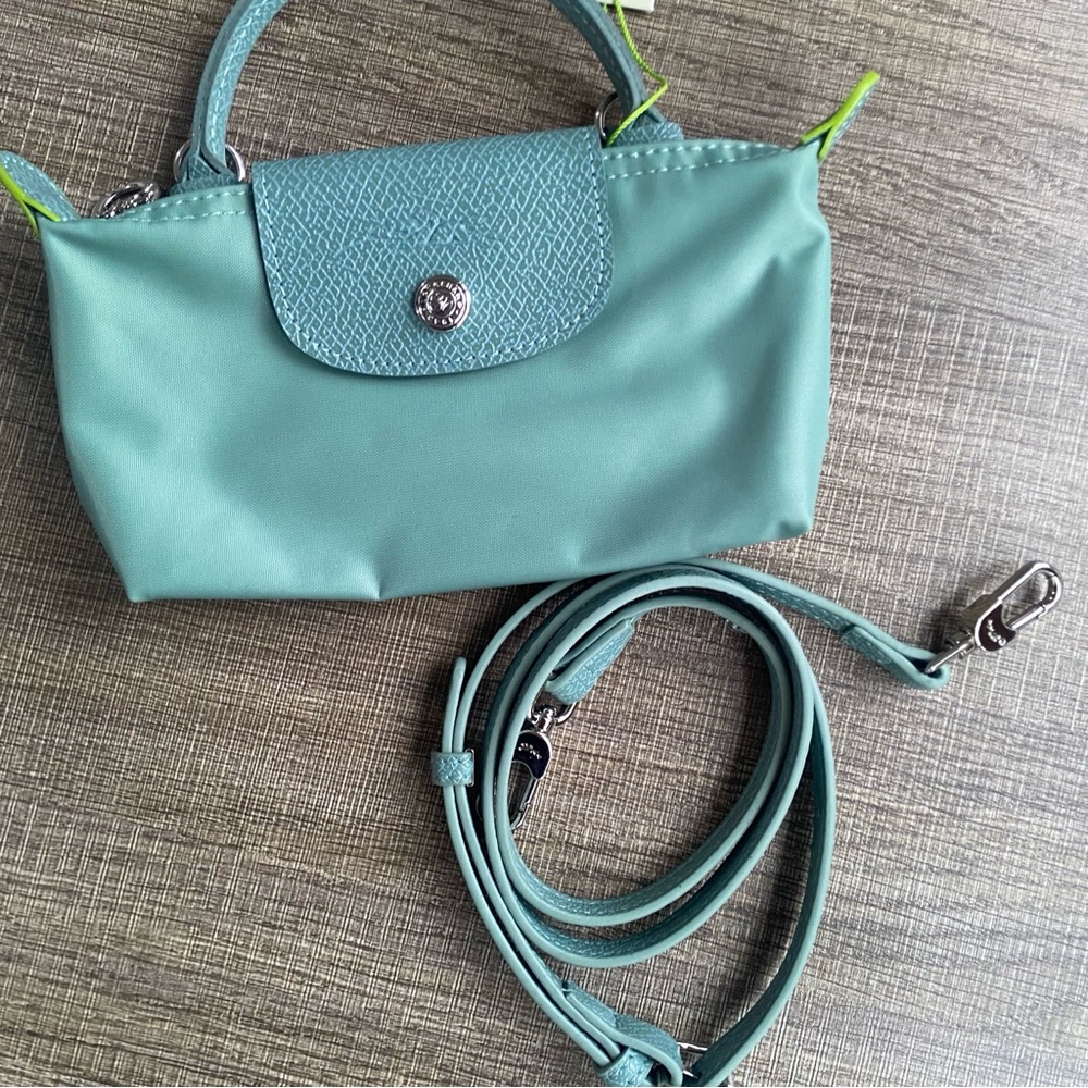 Longchamp Light Blue Crossbody Bag With Brown Handles